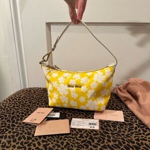 Miu Miu Yellow and White Floral Shoulder Bag